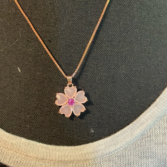 Elegant Blossom Pendant Necklace in Pink - Picture 7 of 8